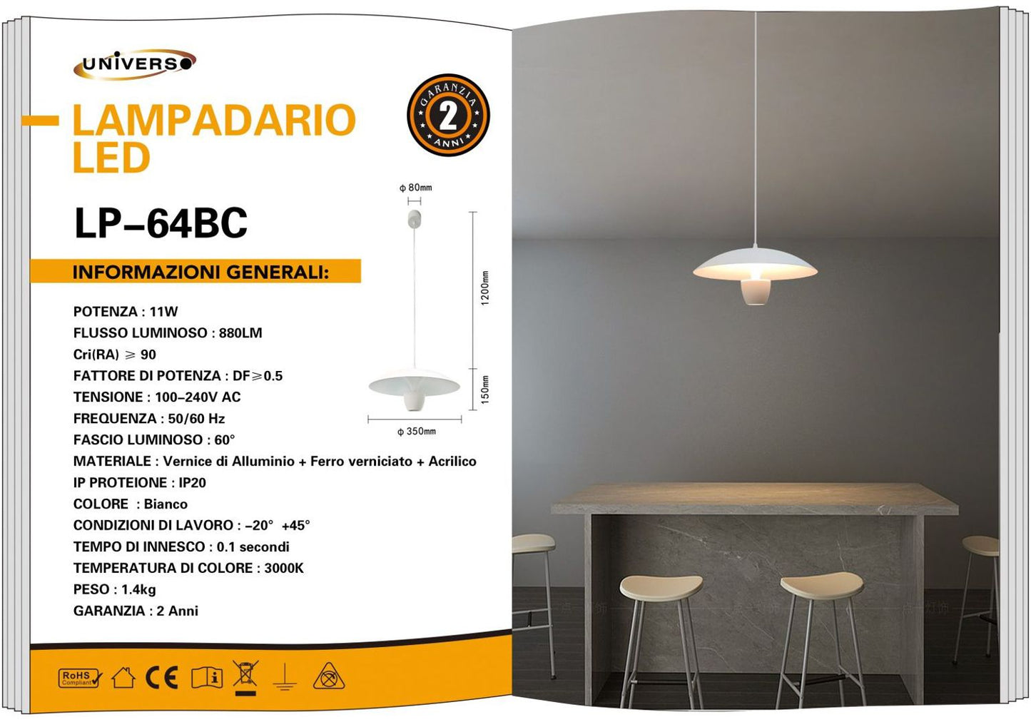 LAMPADARIO DA SOFFITTO/11W/3000K