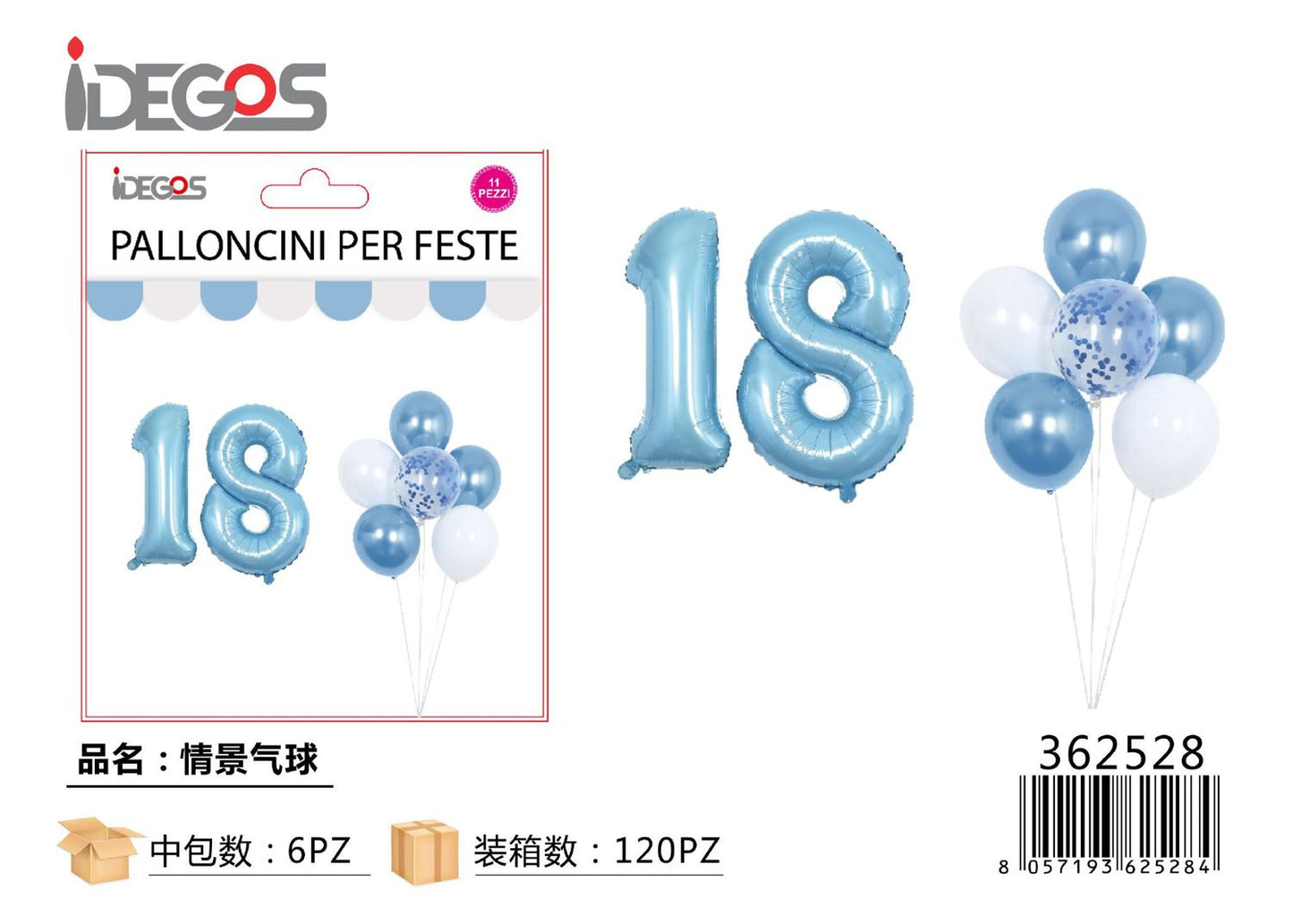 SET DI PALLONCINI 18 ANNI CELESTE