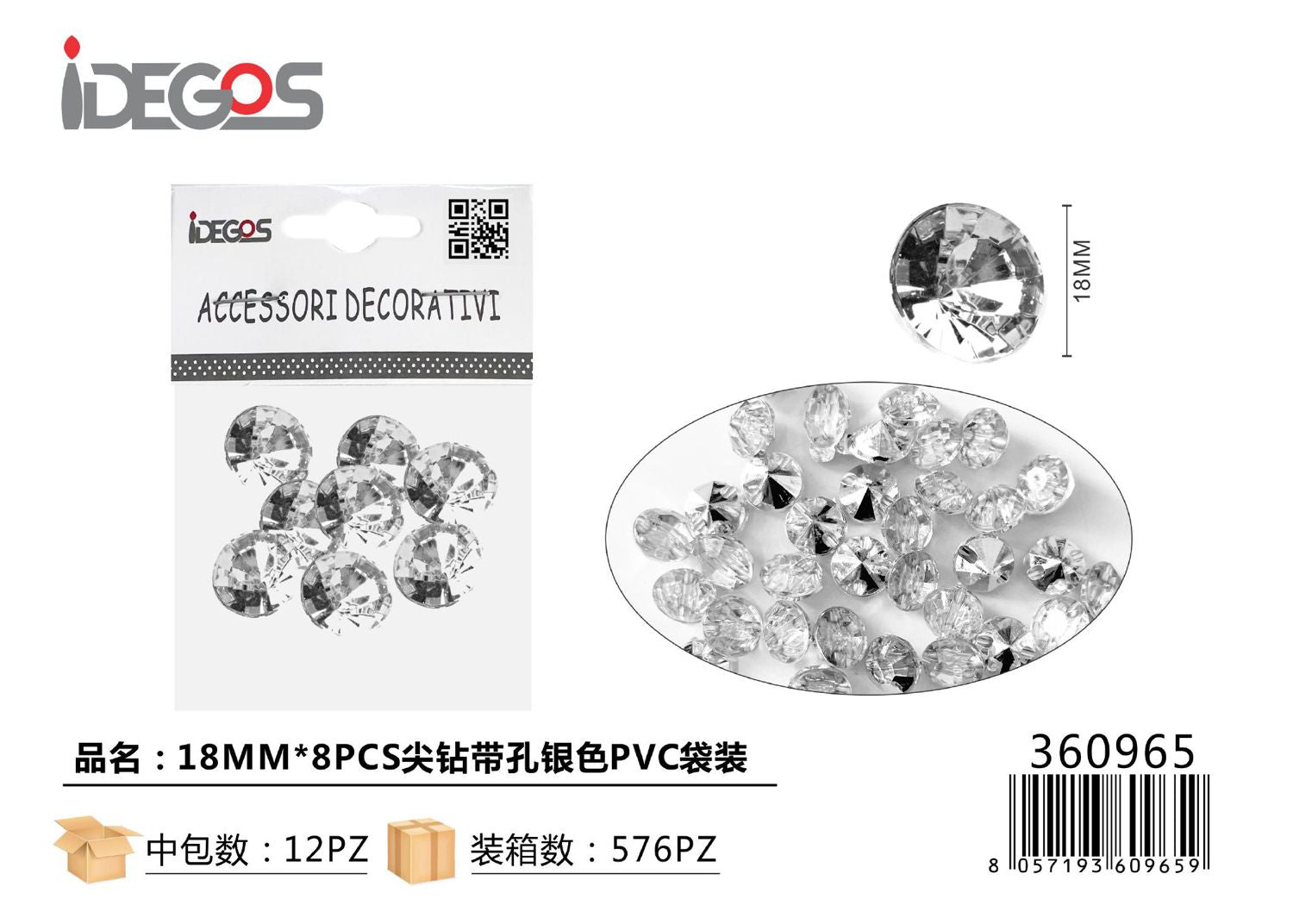 ACC/DECORAZIONE DI STRASS AREGENTO 18MM 8PZ