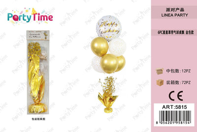 *CENTRO TAVOLA CON PALLONCINI 'HAPPY BIRTHDAY' ORO