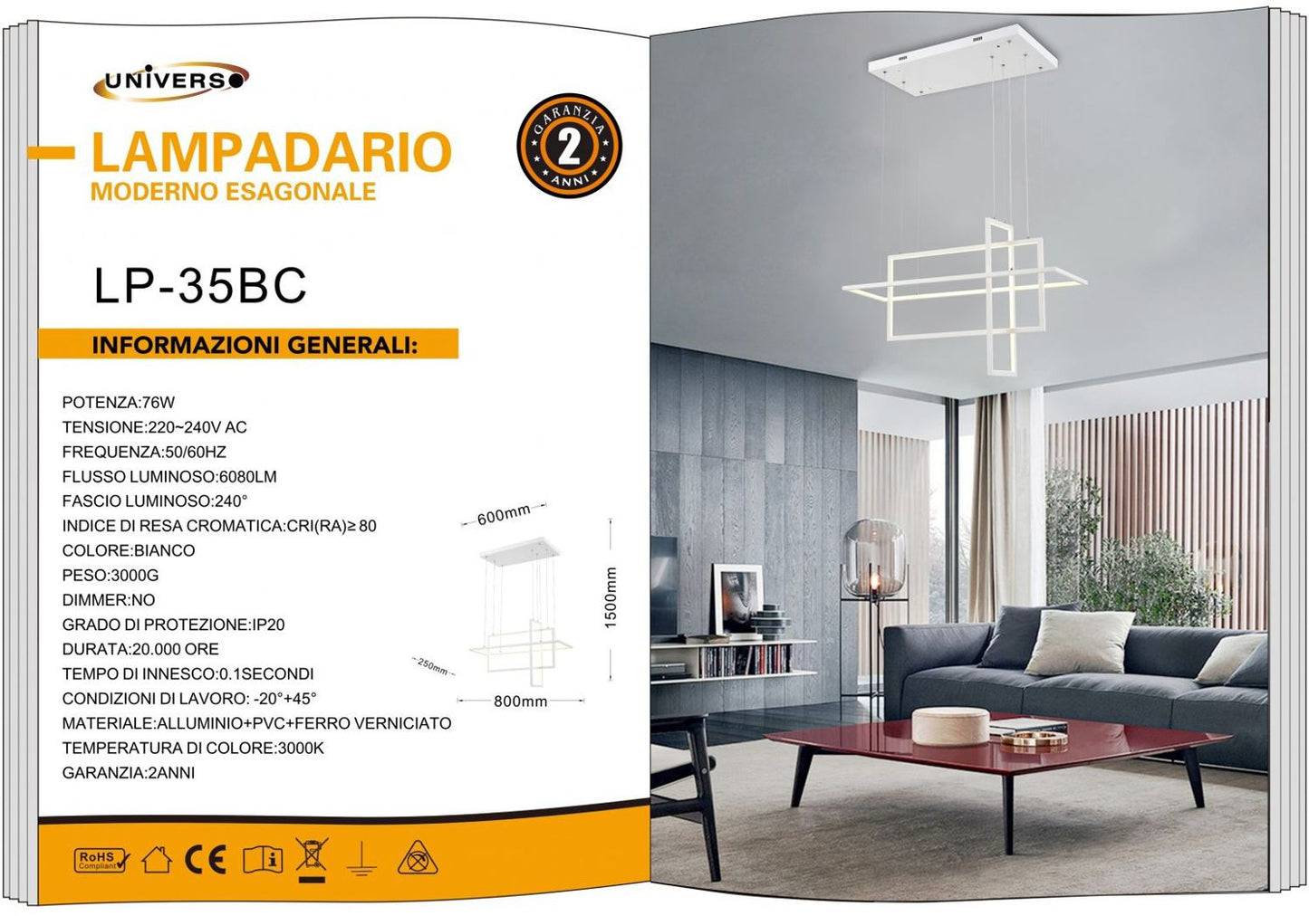 LAMPADARIO DA SOFFITTO/76W/3000K