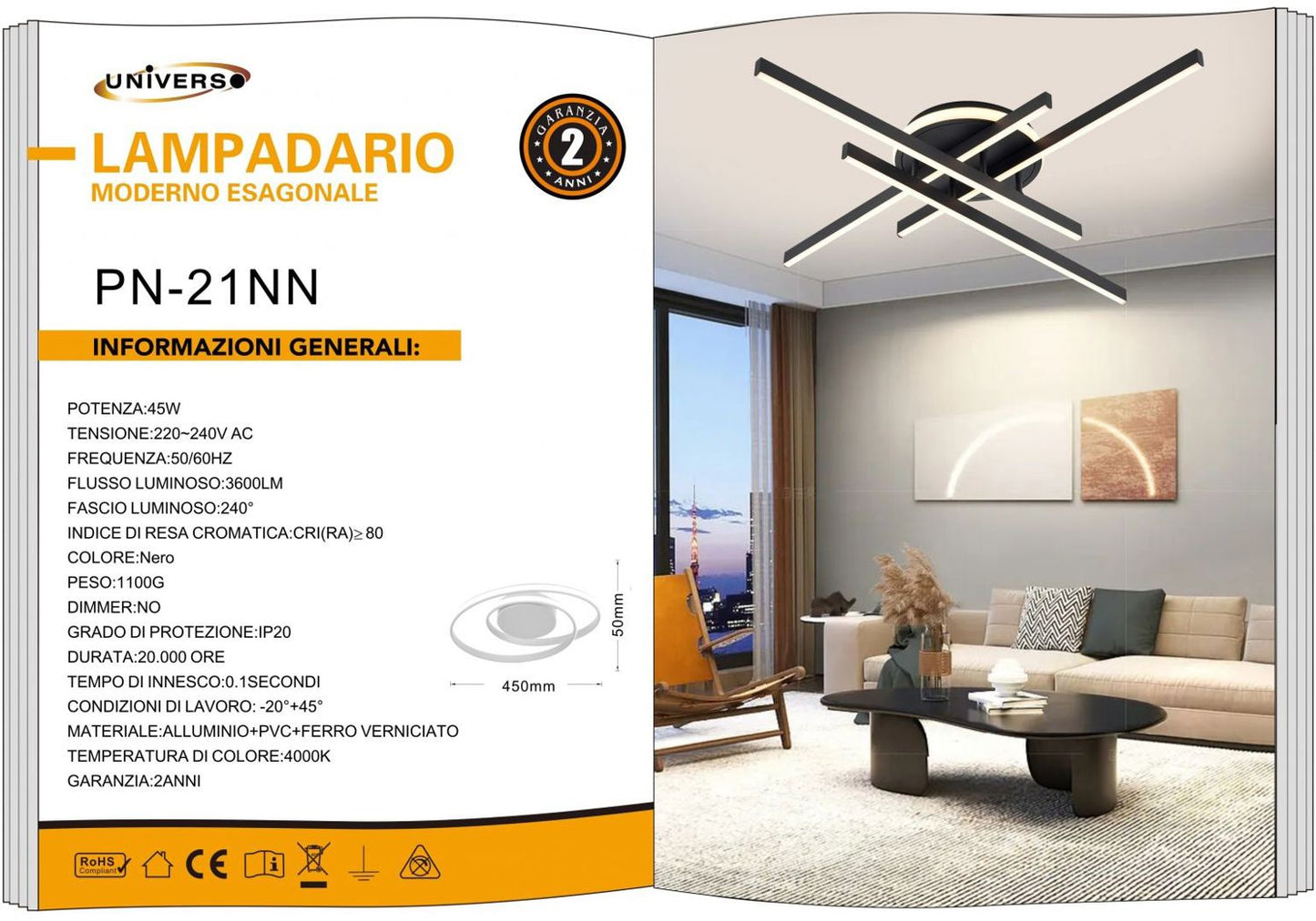 LAMPADARIO DA SOFFITTO/45W/4000K