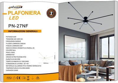 LAMPADARIO DA SOFFITTO/42W/6500K/NERO