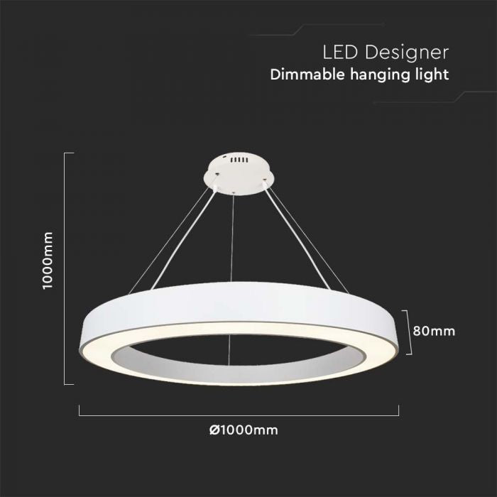 V-TAC Lampadario LED a Sospensione Circolare 90W Dimmerabile TRIAC in Metallo Colore Bianco 4000K 1000x1000mm