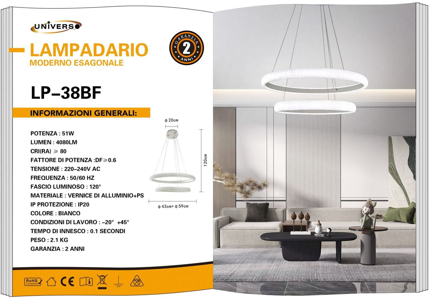 LAMPADARIO DA SOFFITTO /51W/6500K