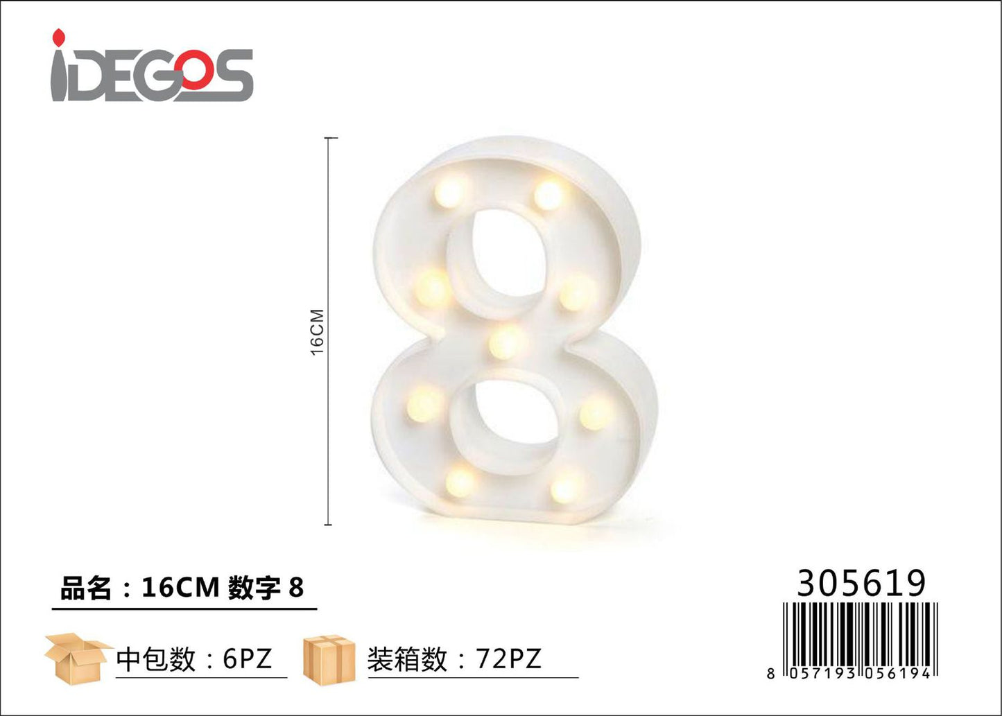 NUMERO DI LUCE LED 8 16CM