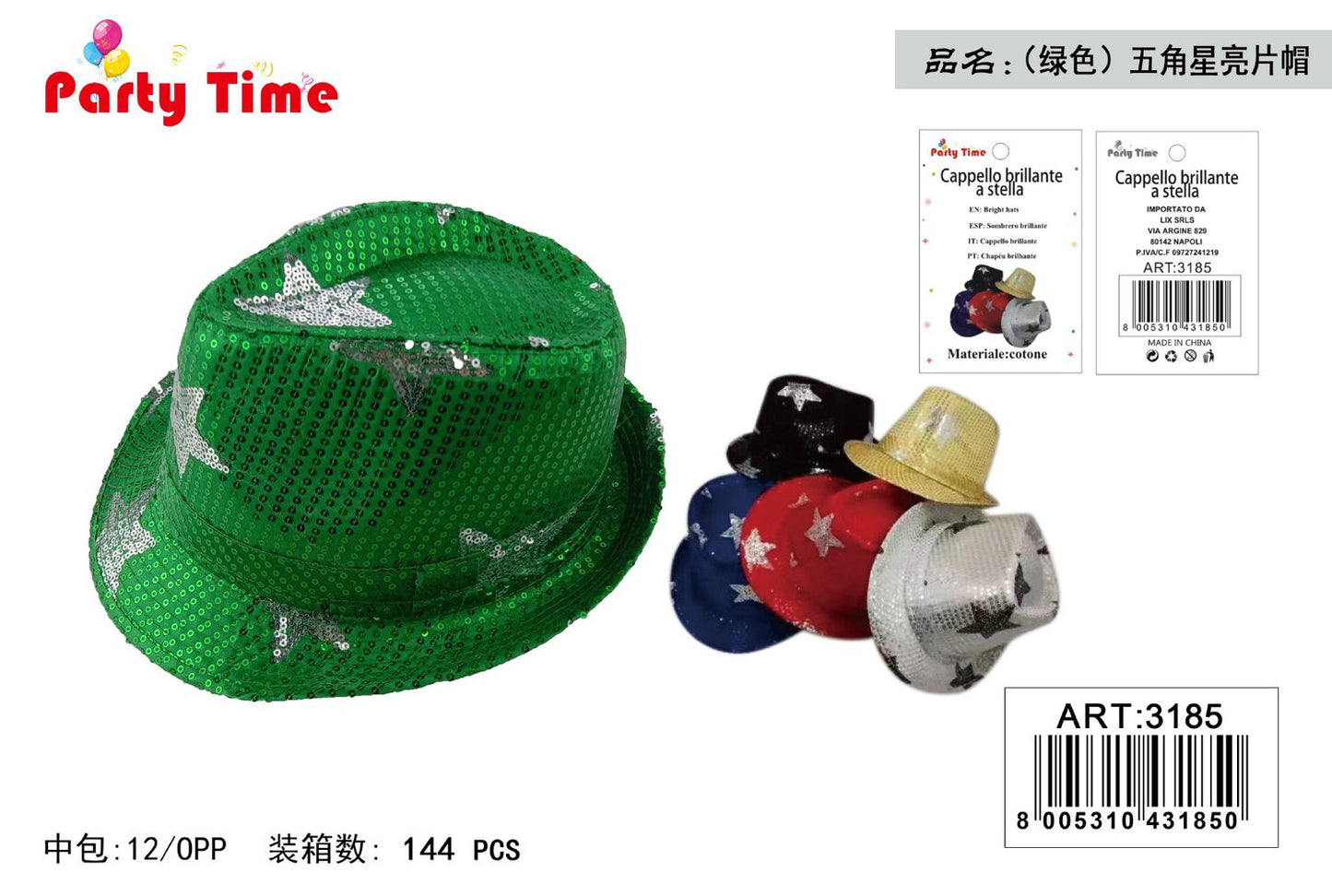 *CAPPELLO PAILLETTE VERDE CON DECORAZIONE A STELLA