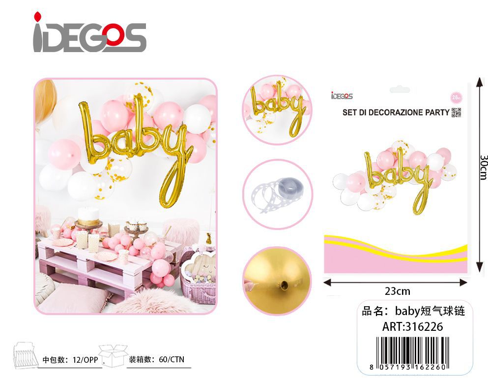 KIT ARCO DI PALLONCINI ROSA BIANCO BABY