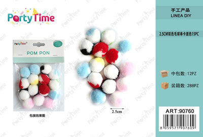 *POM PON BICLORE 2.5CM 15PZ