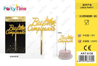 *DECORAZIONE PER TORTE BUON COMPLEANNO ORO