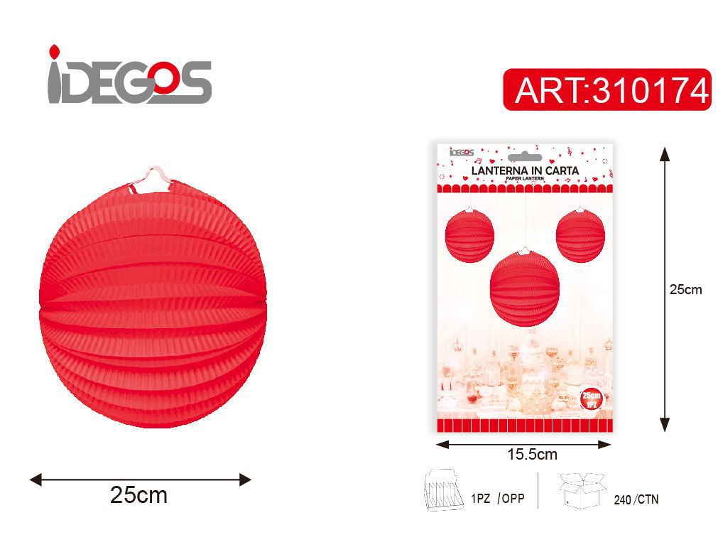 ACCESSORI FESTA LANTERNA ANGURIA DI CARTA 30CM 60G 1PZ ROSSO