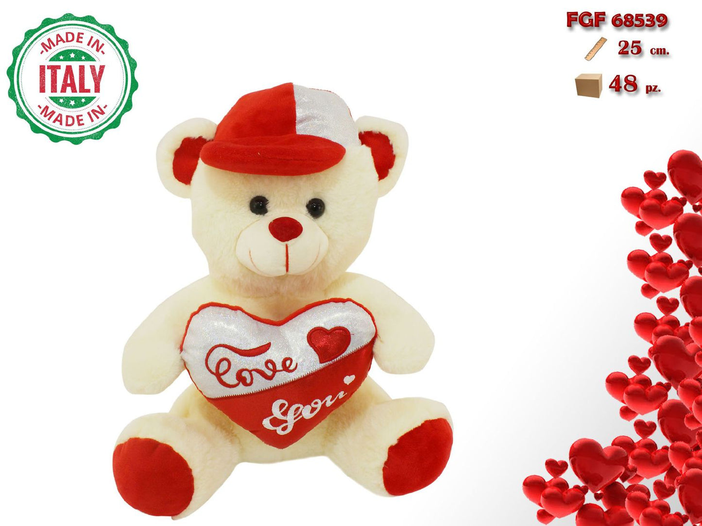 ORSO CON CUORE E CAPPELLO 25CM