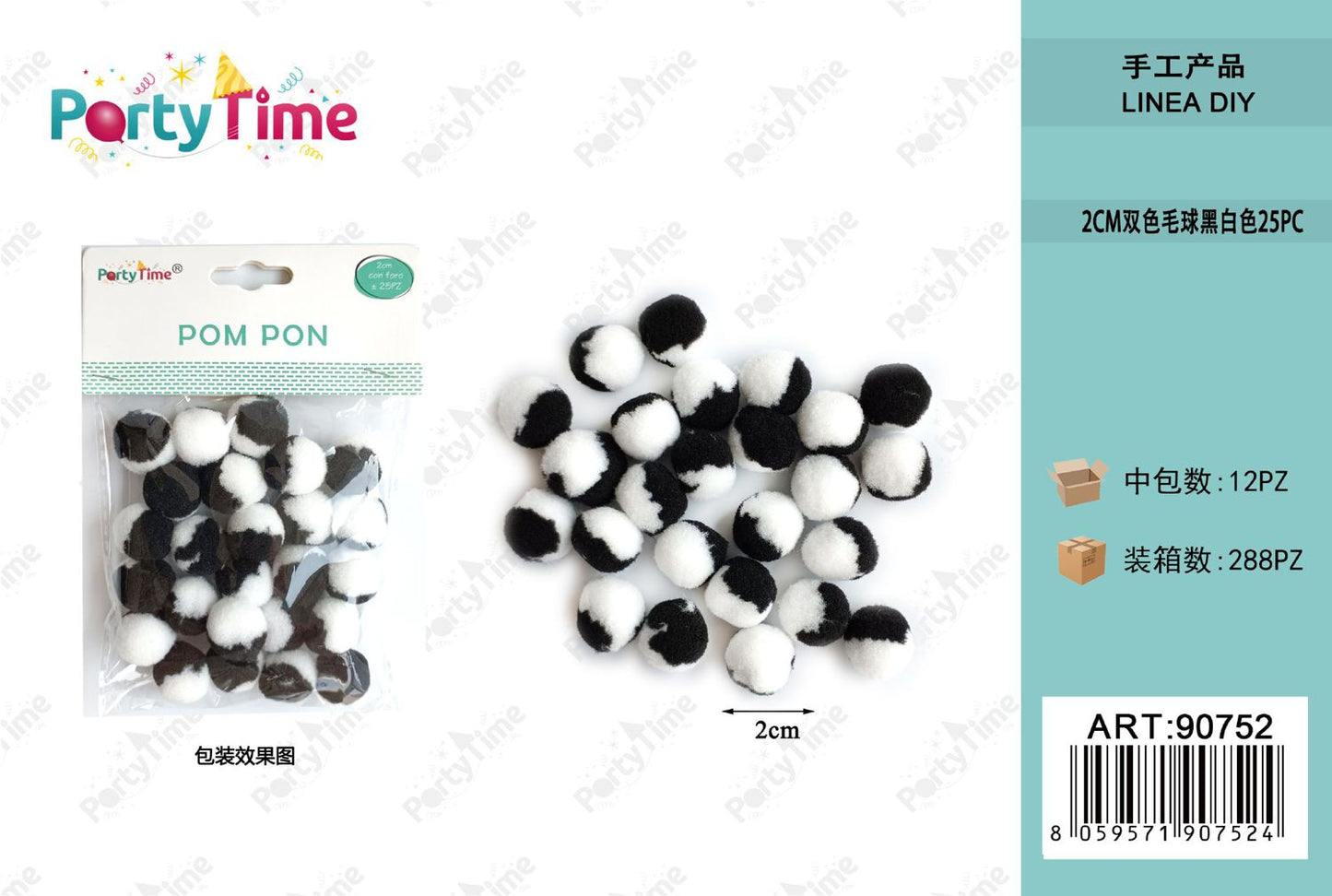 *POM PON BICLORE 2CM 25PZ