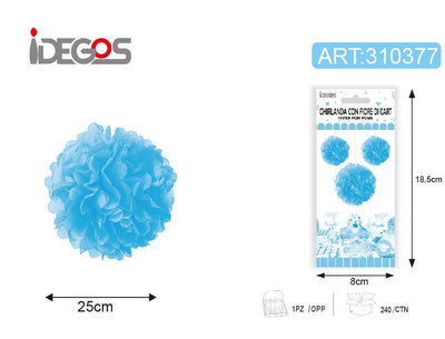 ACCESSORI FESTA GHIRLANDA CON FIORE DI CARTA 25CM 17G 1PZ AZZURRO