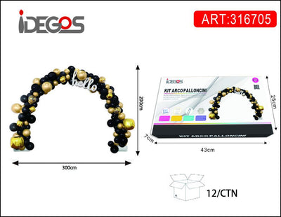 KIT ARCO PALLONCINI HELLO ORO NERO