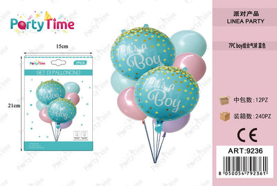 *SET DI PALLONCINI 'IT'S A BOY' AZZURO 7PZ