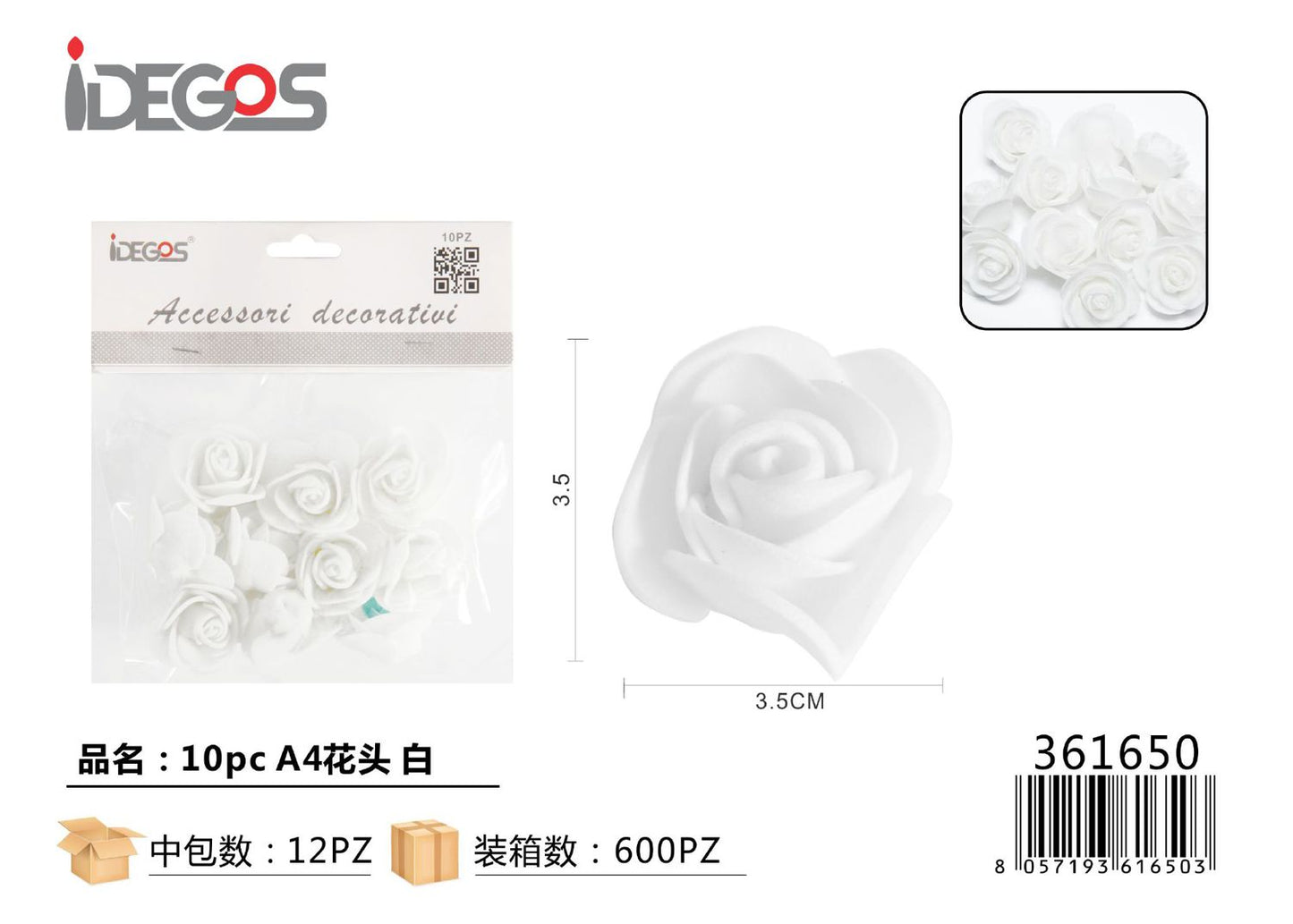 FIORI ROSE BIANCO 10PZ