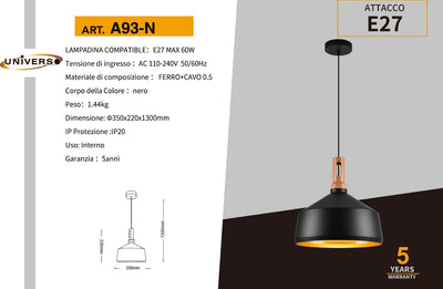 LAMPADARIO DA SOFFITTO/1XE27