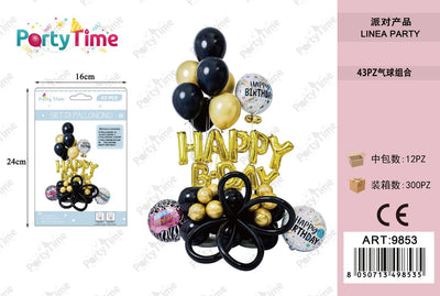 *set di palloncino 'happy b.day' oro nero