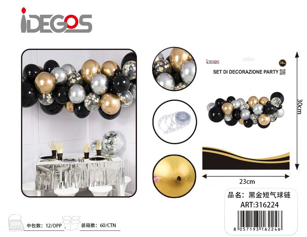 KIT ARCO DI PALLONCINI ORO NERO