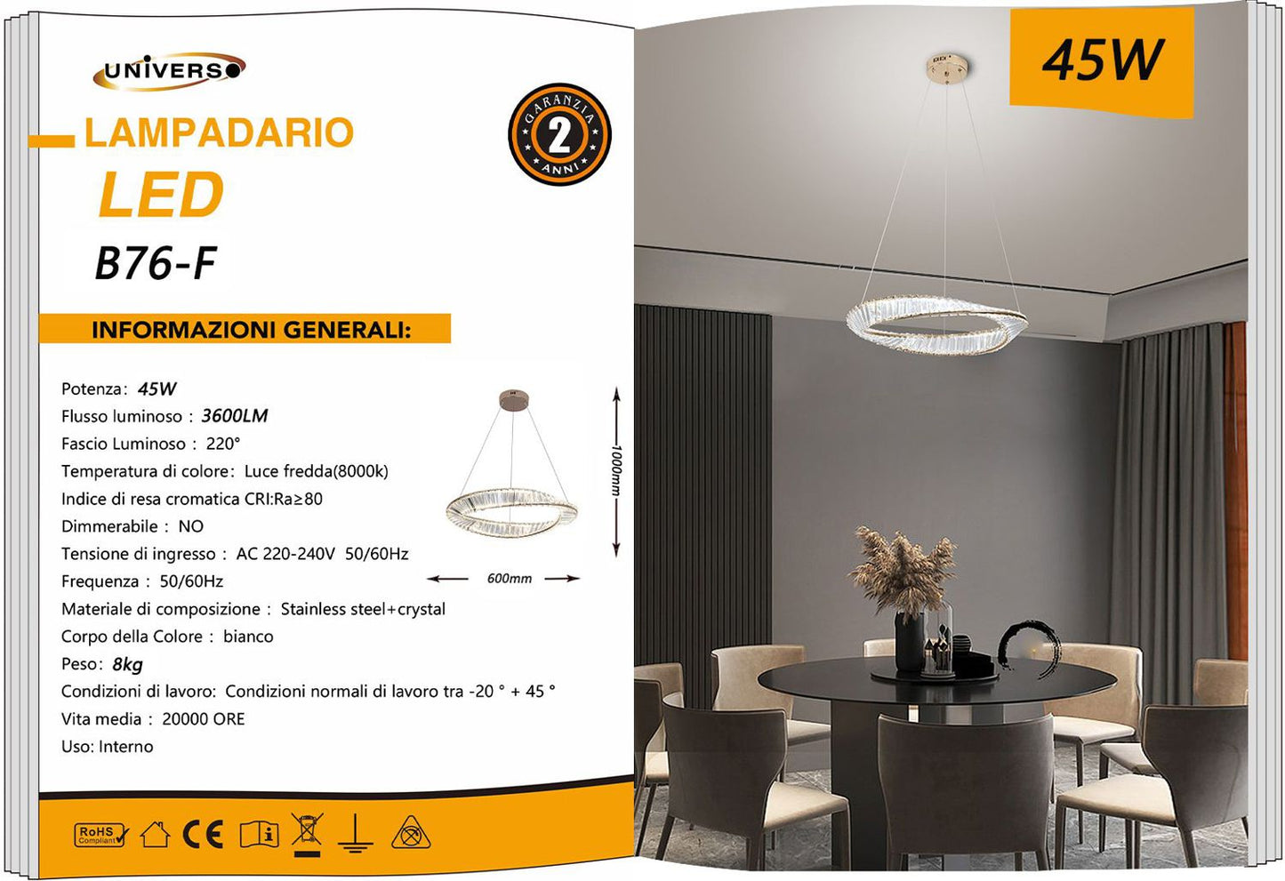 LAMPADARIO DA SOFFITTO/45W/6500K