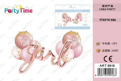 *set di palloncini'it's a girl girl' oro rosa