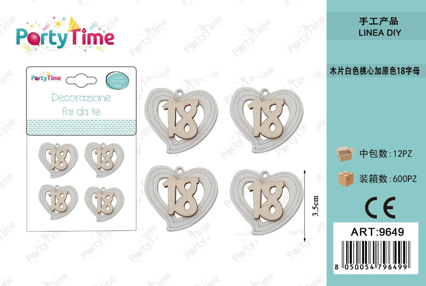 *3.5CM DECORAZIONE A CUORE 18 BIANCA 4PZ