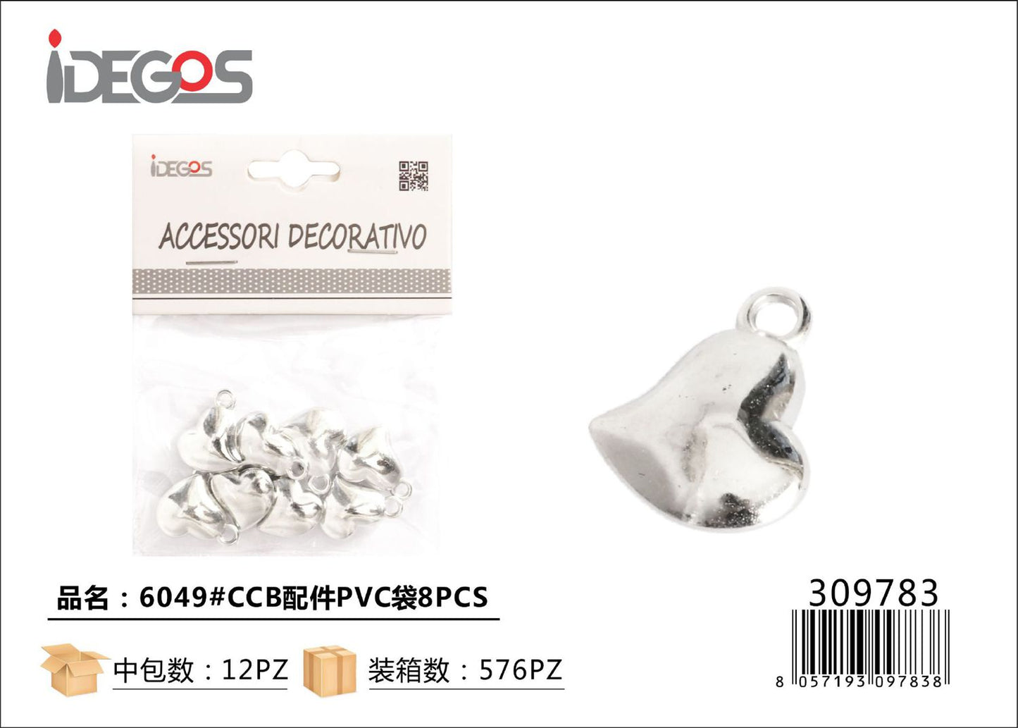 ACC/DECORATIVI CUORICINI ARGENTOPVC 8PCS