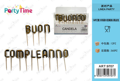 *candela 'buon compleanno' nero e oro