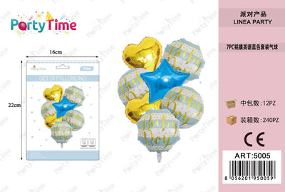 *set di palloncini 'happy boy' azzuro e oro