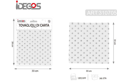 ACCESSORI FESTA TOVAGLIA CARTA 18G 2 STRATI 33*33CM 10PZ ARGENTO A POIS