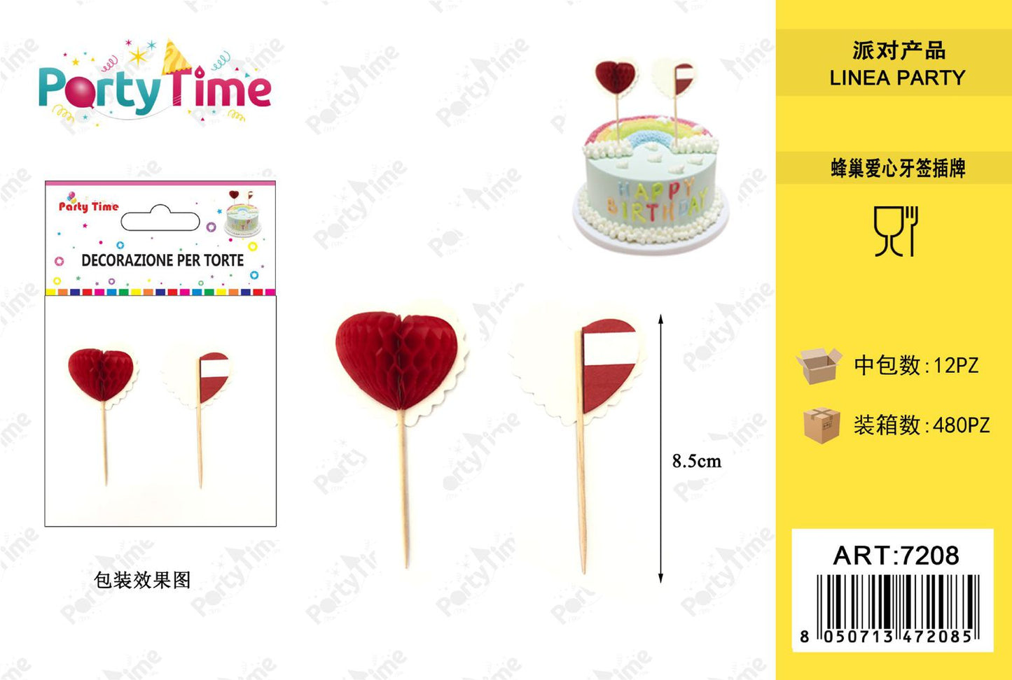 *DECORAZIONE PER TORTA CUORE 4.5X8.5CM 10PZ