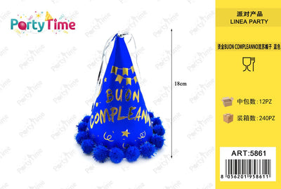 *CAPPELLO 18CM 'BUON COMPLEANNO' BLU