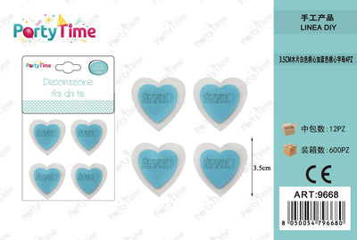 *3.5CM DECORAZIONE CUORE E' NATO AZZURRO 4PZ