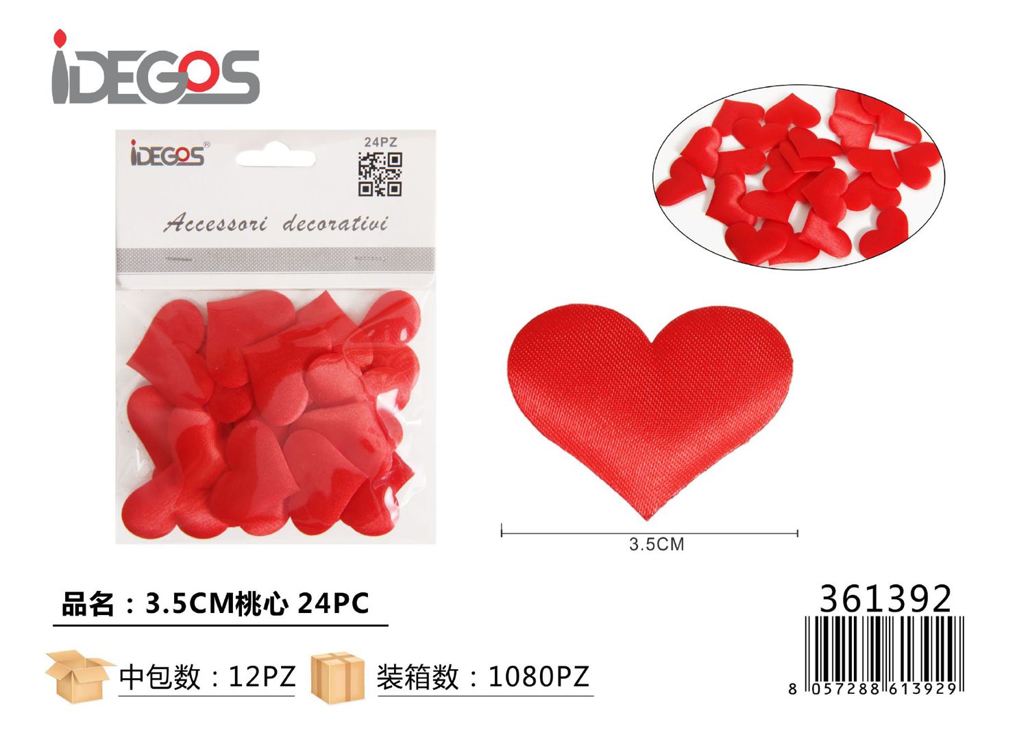 ACC/DECORATIVI A CUORICINI ROSSO 3.5CM 24PZ