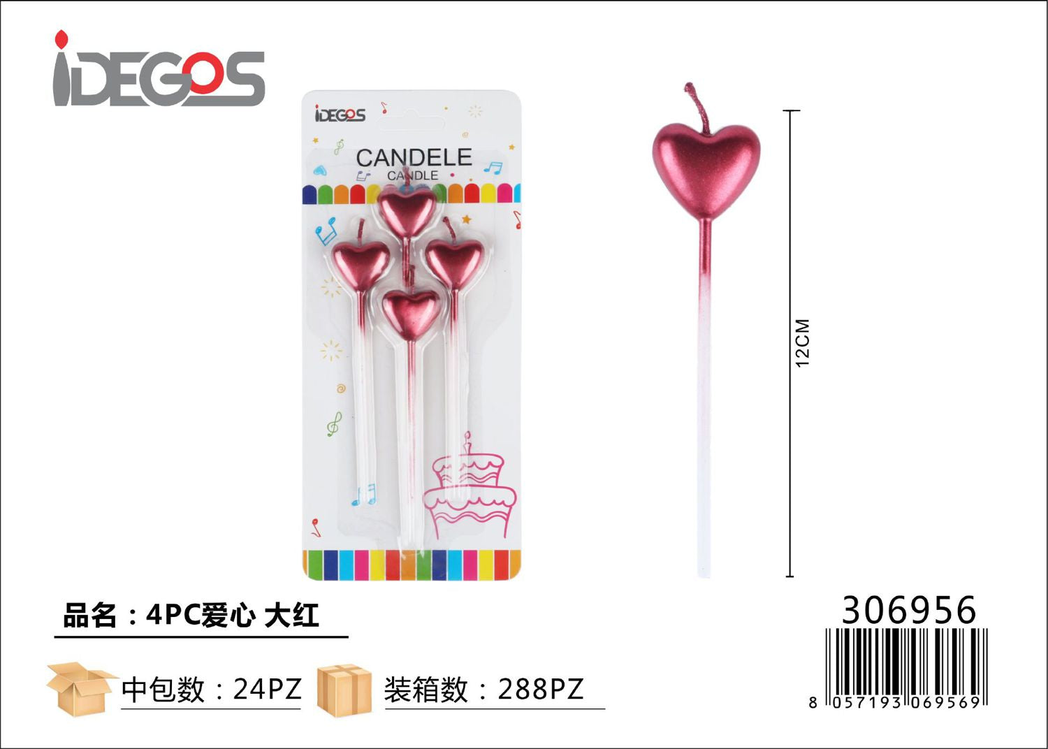 CANDELE A CUORE ROSSO 4PZ