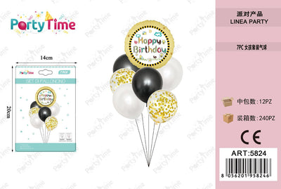 *set di palloncini 'happy birthday' nero oro