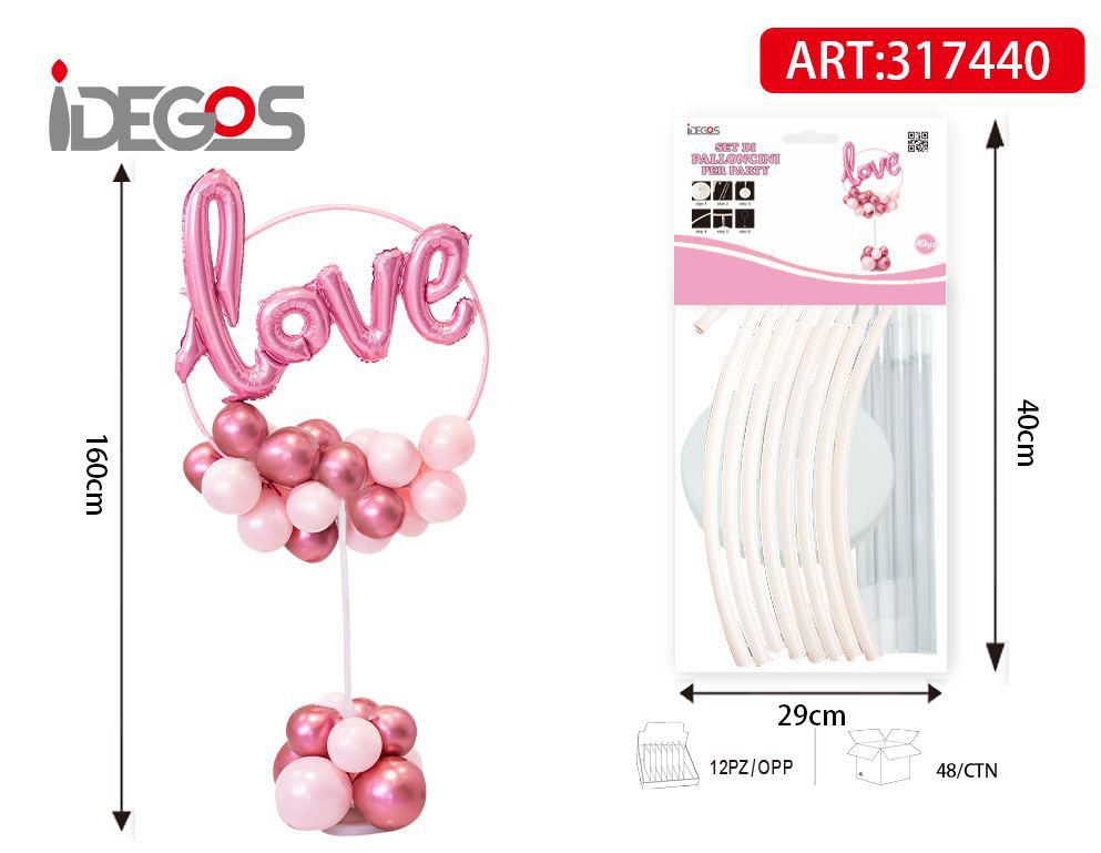 SET DI PALLONCINI GHIRLANDA A TERRA LOVE ROSA