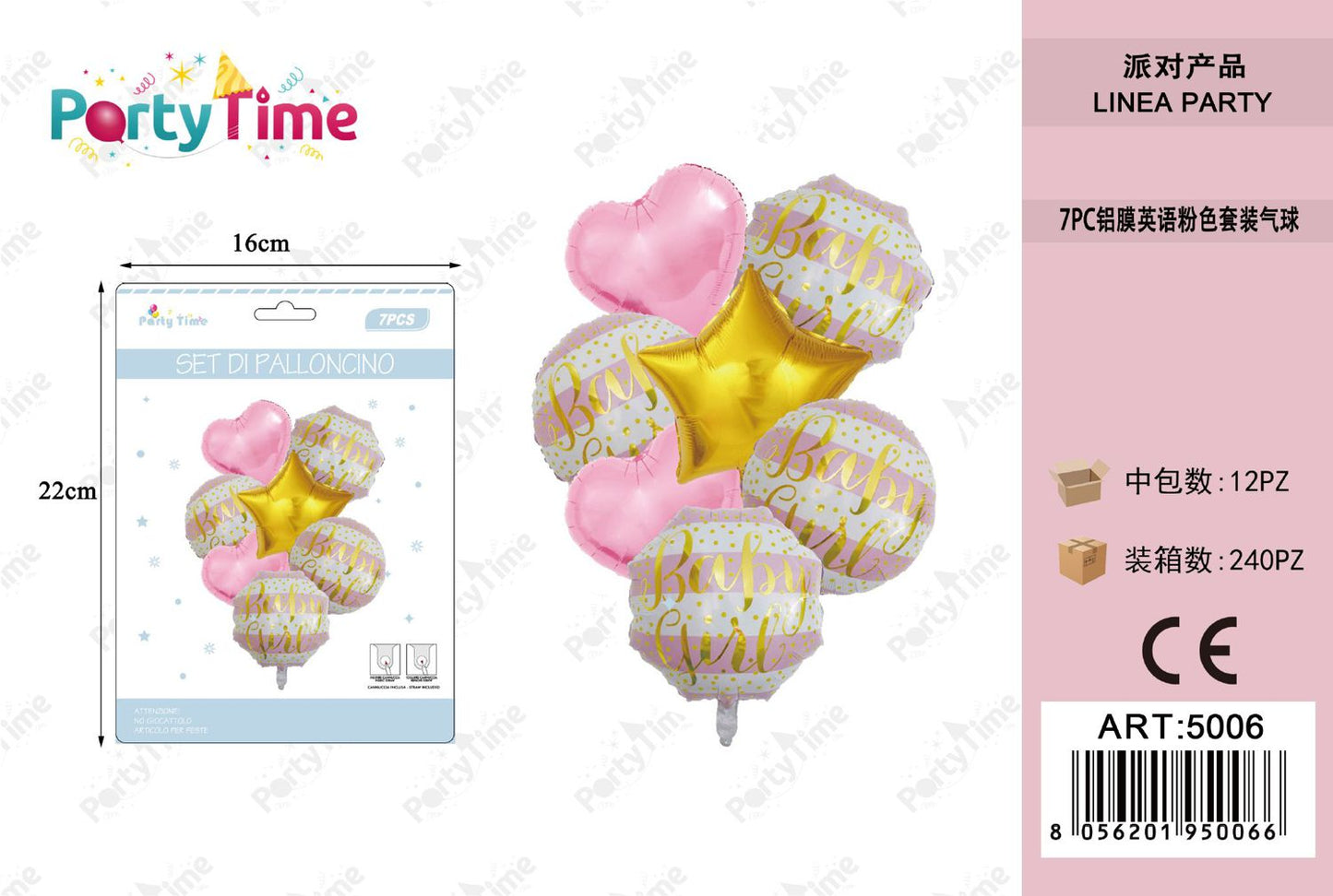 *set di palloncini 'baby girl' rosa