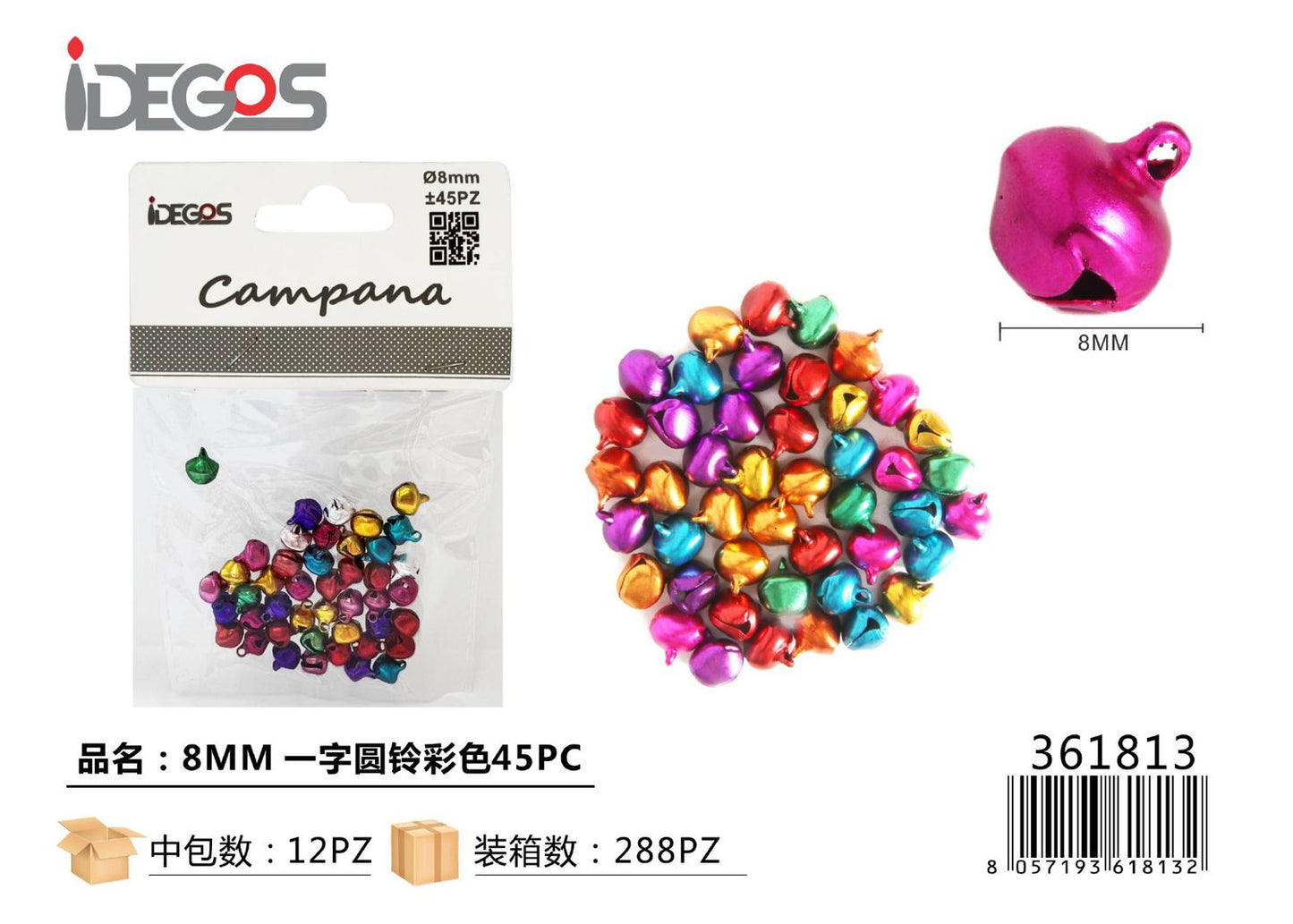 ACC/DECORATIVI CAMPANELLINI COLORATI 8MM 45PZ