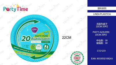 C121231 PIATTI PIANI RIUTILIZZABILI 20PZ AZZURRI