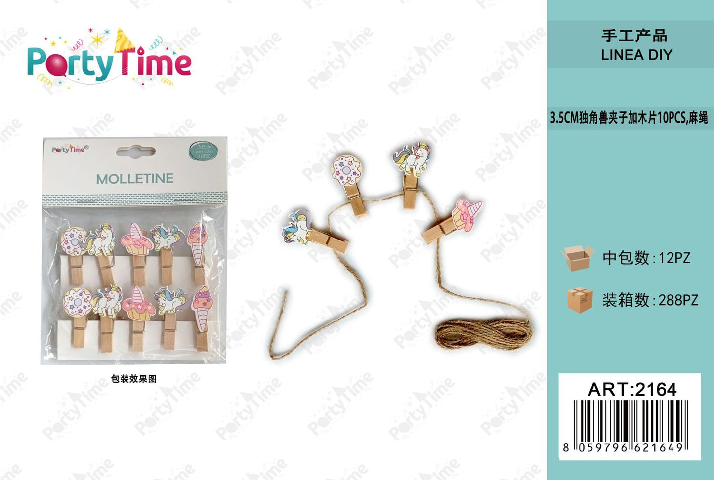 *3.5cm mollette con corda unicorn 10pz