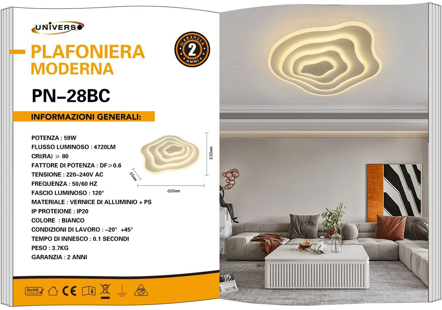 LAMPADARIO DA SOFFITTO/59W/3000K