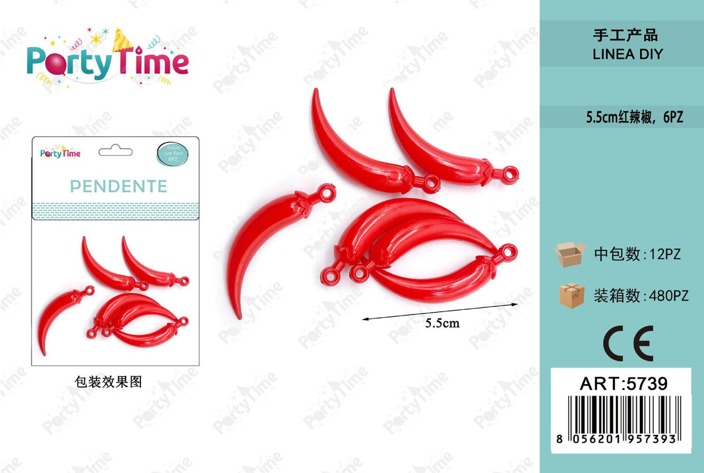 *PENDENTE ROSSO 5.5cm 6PZ