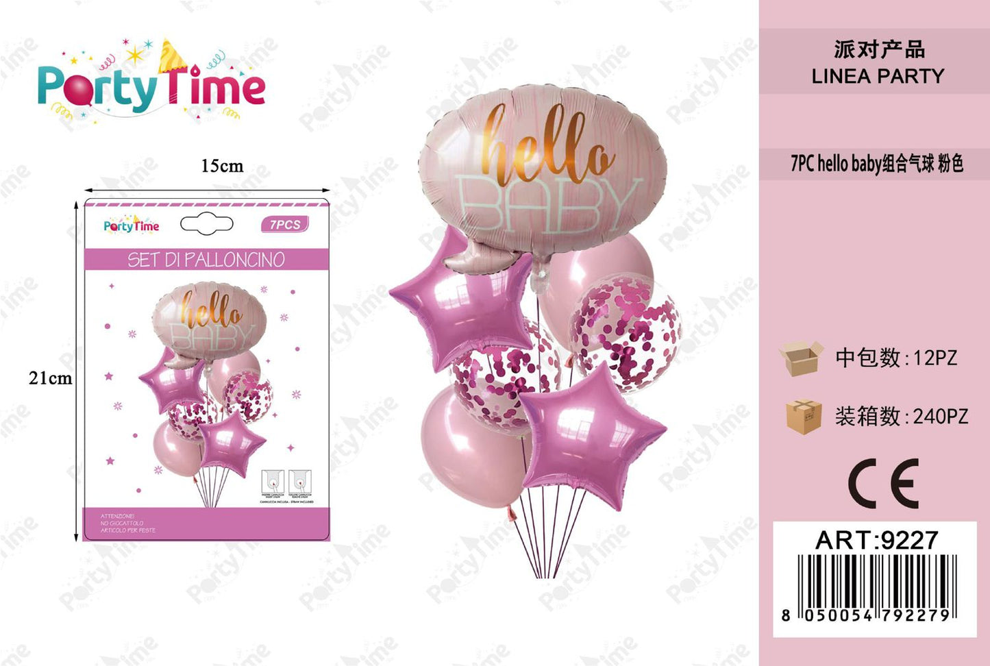 *set di palloncini'hello baby' rosa