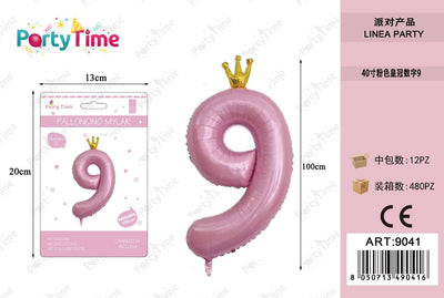 *100cm palloncino rosa corona numero 9