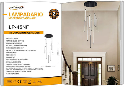 LAMPADARIO DA SOFFITTO/105W/6500K/NERO