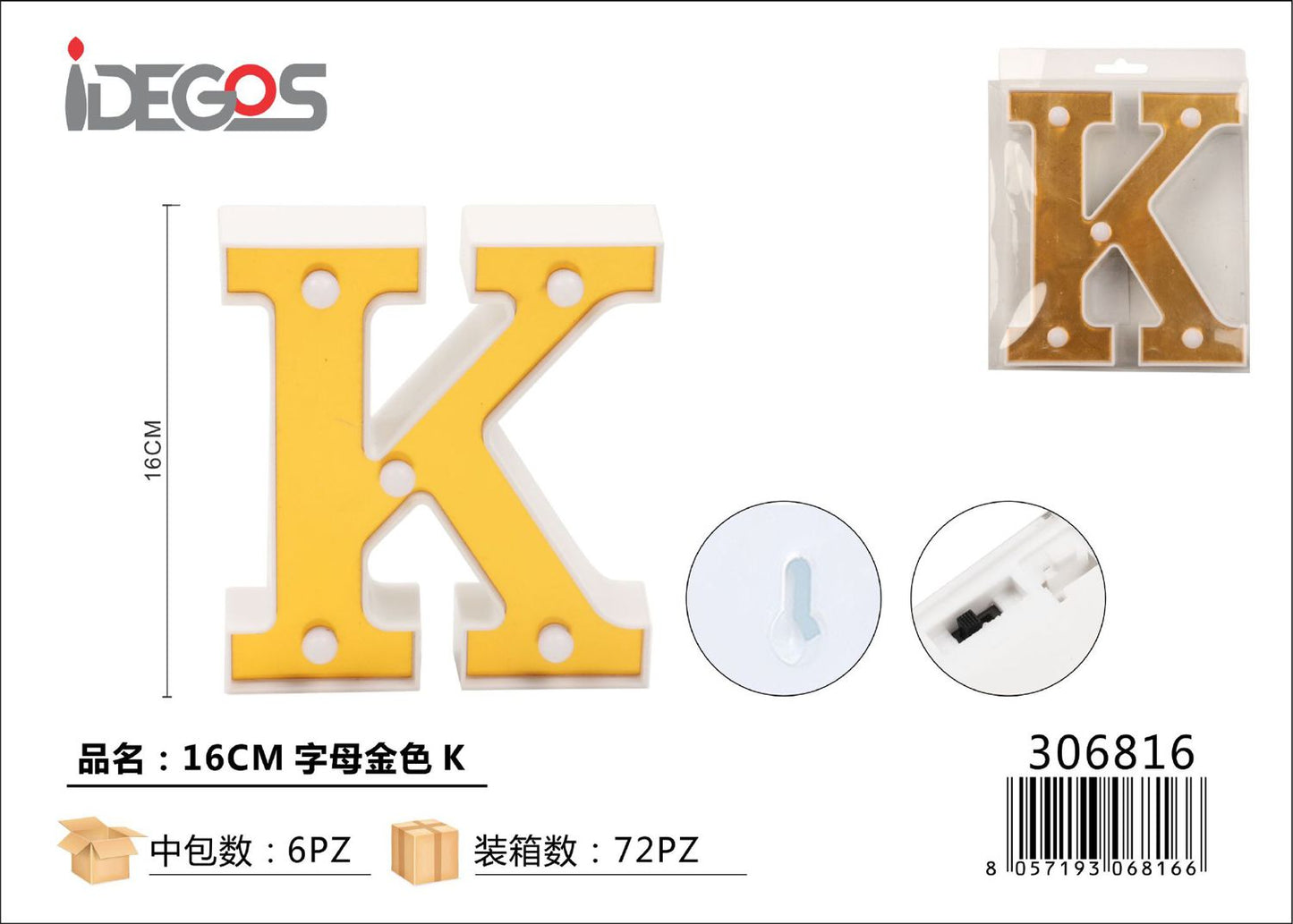 LETTERE CON LUCI LED K 16CM ORO