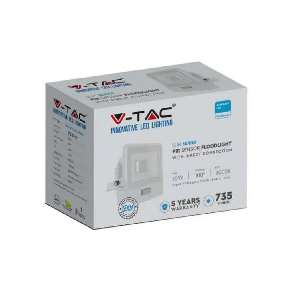 V-TAC PRO Faro LED Chip Samsung 10W con Sensore PIR Colore Bianco 4000K IP65