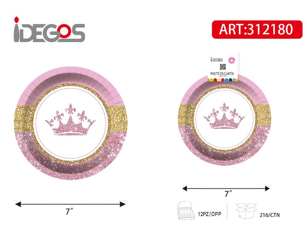 PIATTI DI CARTA ROTONDO 7P CORONA ROSA
